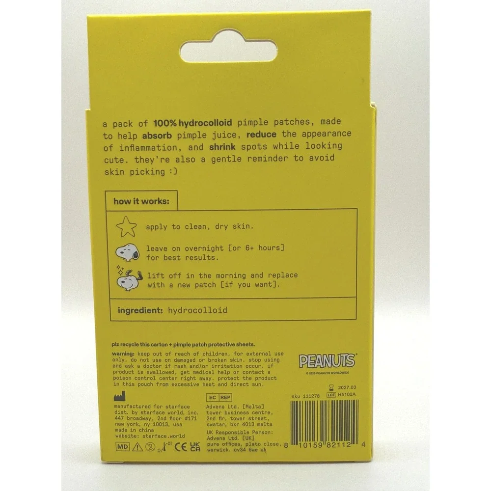 Starface X Peanuts Snoopy Limited Edition Hydrocolloid Pimple Patches‎ 32 Count